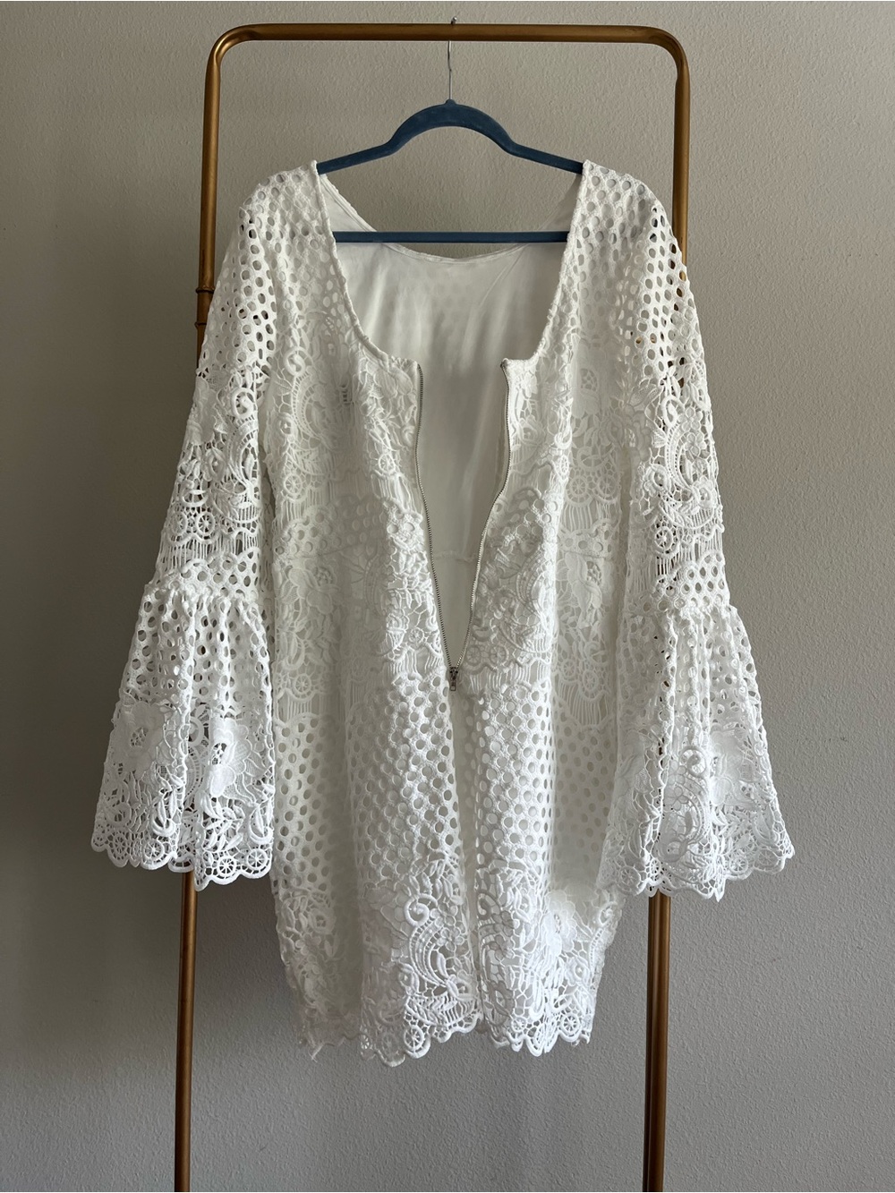 Lulu’s White Crochet Lace Bell Sleeve Dress - Picture 3 of 5